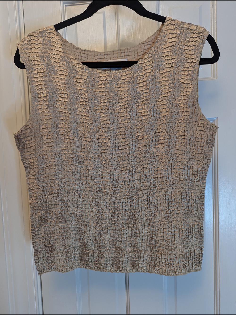 Rafael Crinkled Micropleat Cream Sleeveless Tank
